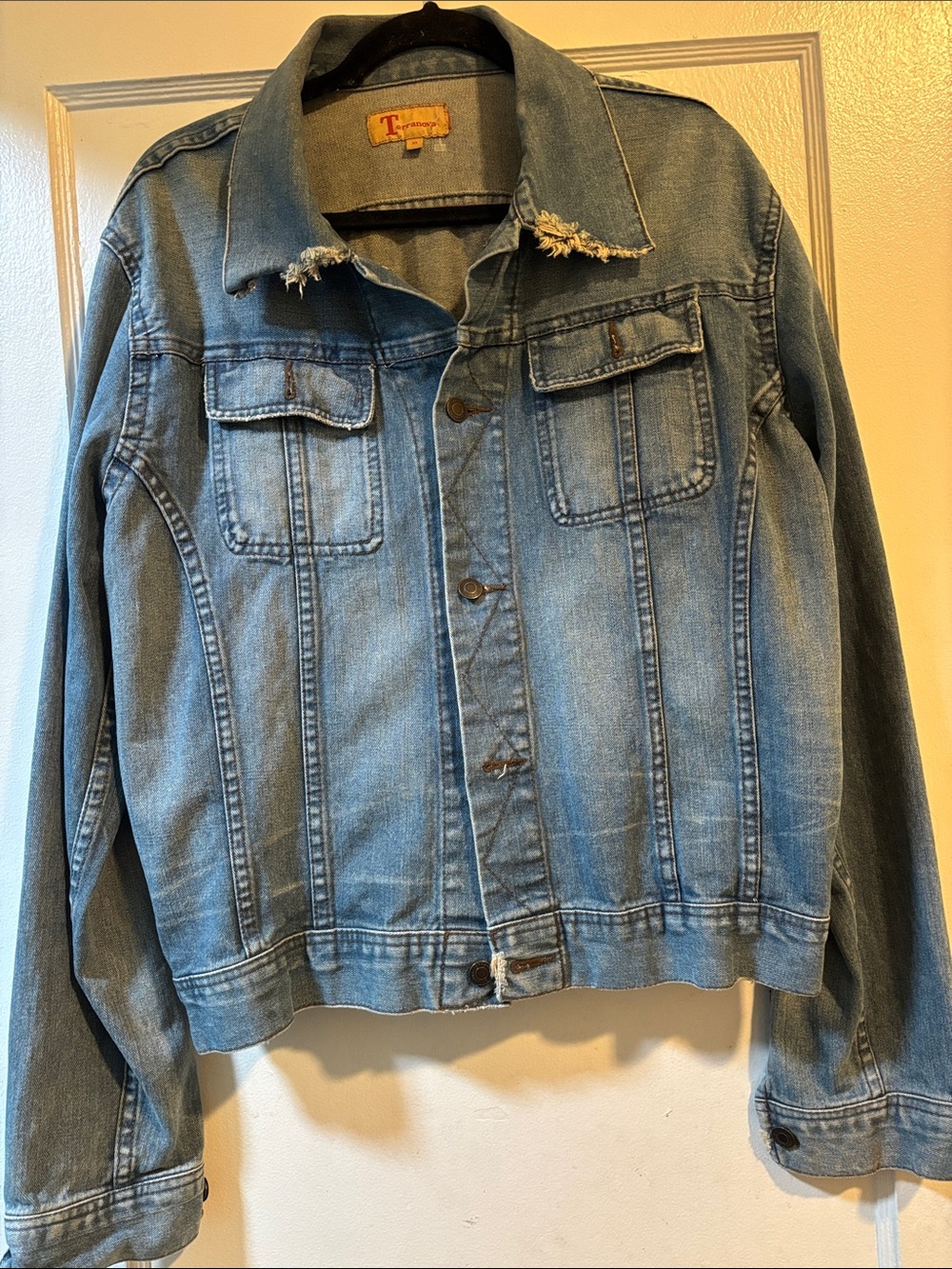 Light Blue Distressed Denim Jacket with Chest Pockets - Unbranded